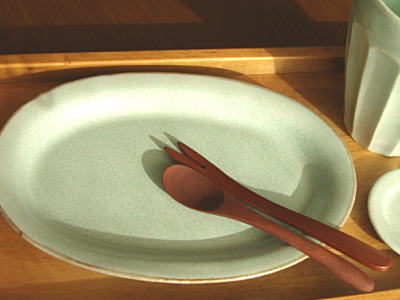 立原亜紀子 / 水色釉 楕円皿